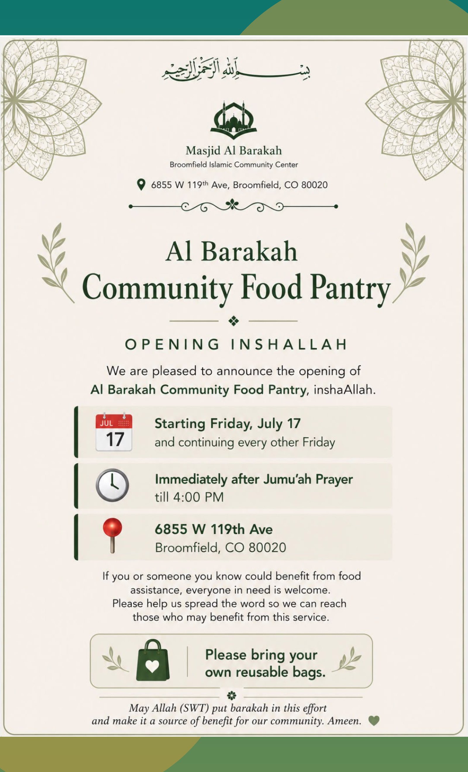 Al Barakah Community Food Pantry poster